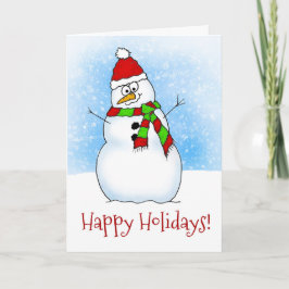 Sweet Cartoon Snowman Happy Holidays Helgkort