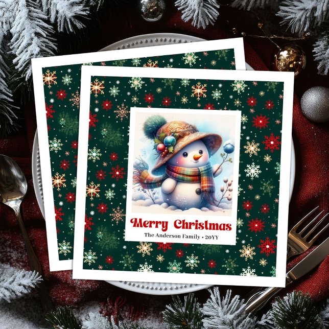 Sweet cartoon snowman with snowflakes kids napkins pappersservett (Sweet cartoon snowman with snowflakes kids napkins)