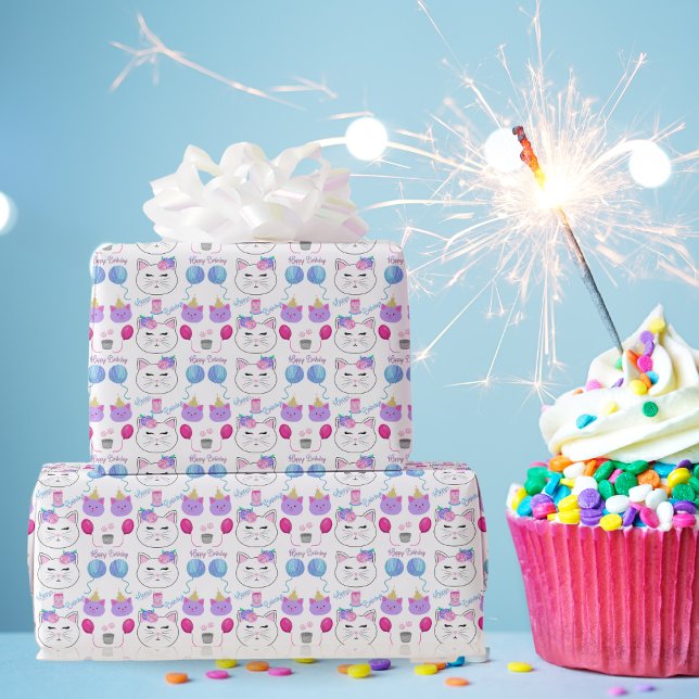 Sweet Cat Ansikte Grattis på födelsedagen Firande Presentpapper (Skapare uppladdad)