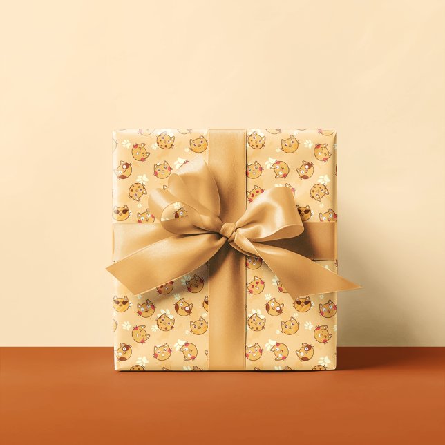 Sweet Cat Emoji Mönster | ORANGE Presentpapper (Skapare uppladdad)