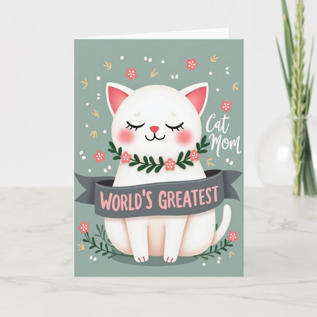 Sweet Cat Moms Day Illustration Card Kort (Framsida)