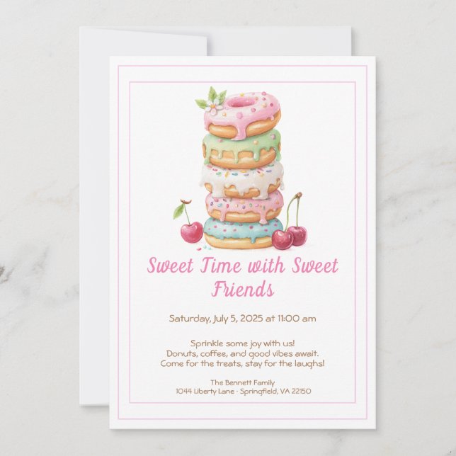 Sweet Celebration Invite – Colorful Donuts Party  Inbjudningar (Framsida)