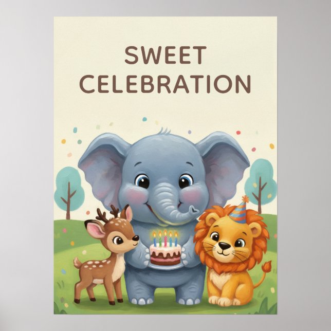 Sweet Celebration Woodland Animals Kids Wall Art Poster (Framsidan)