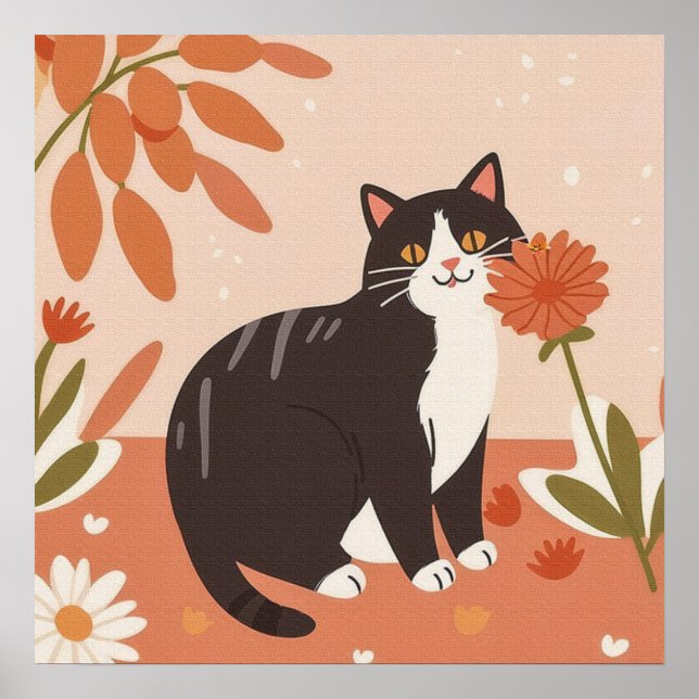 Sweet Charming Kattunge med Flowers Poster (Framsidan)