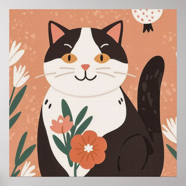 Sweet Charming Kattunge med Flowers Poster (Framsidan)