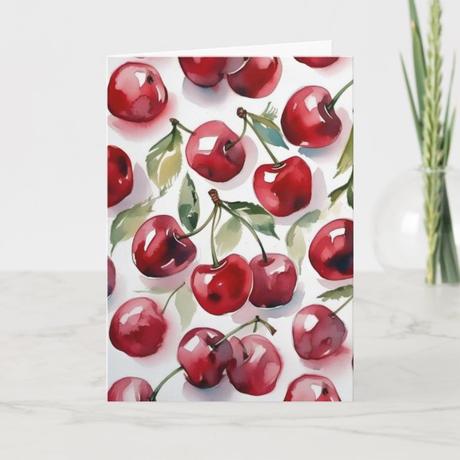 Sweet cherries colorful watercolor cherry art  kort (Framsida)