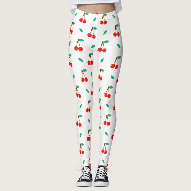 Sweet Cherries Mönster på White Leggings (Framsida)