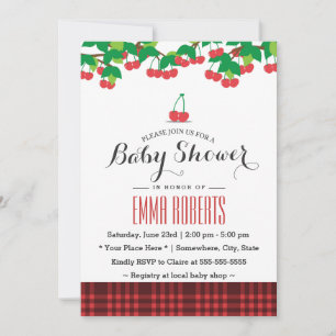 Sweet Cherries Picnic Gingham Baby Shower Inbjudningar