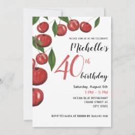 Sweet Cherries Watercolor Illustration Birthday Inbjudningar