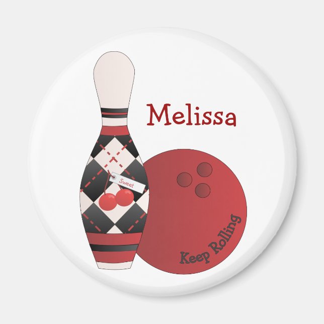 Sweet Cherry Argyle Bowling Design Magnet (Framsidan)