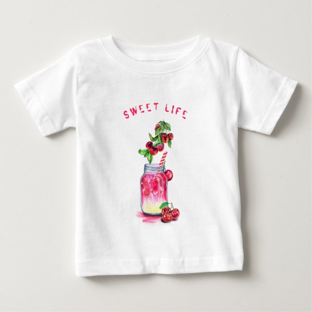 Sweet Cherry Juice Drink Fruits Funny Baby T-Shirt (Framsida)