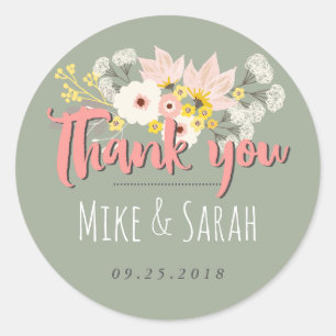 Sweet Chic Vår Flower Bouquet Tack Sticker Runt Klistermärke