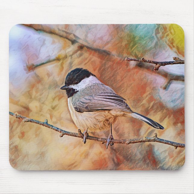 Sweet Chickadee Bird in Vild Mouse Pad Musmatta (Framsidan)