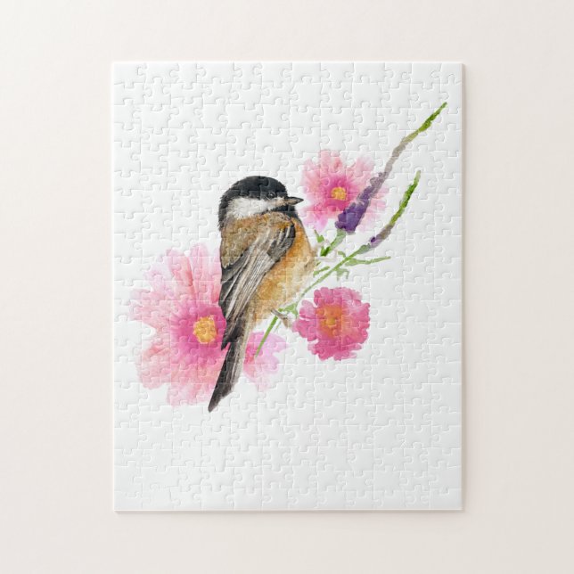 Sweet Chickadee Watercolor Art Pussel (Vertikal)
