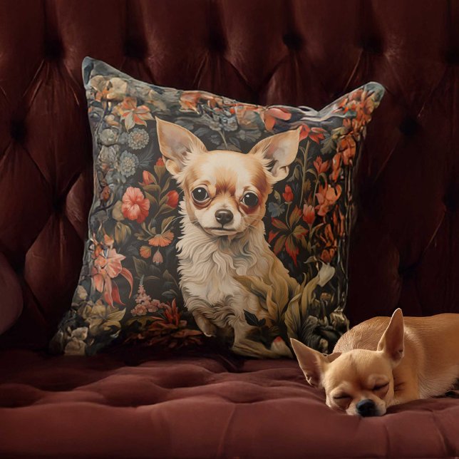 Sweet Chihuahua i en William Morris Stil Garden Kudde (Skapare uppladdad)