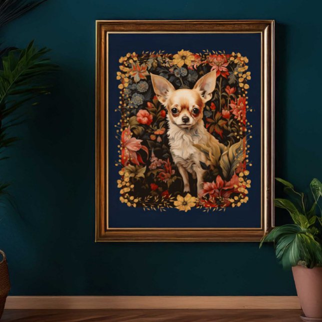 Sweet Chihuahua i en William Morris Stil Garden Poster (Skapare uppladdad)