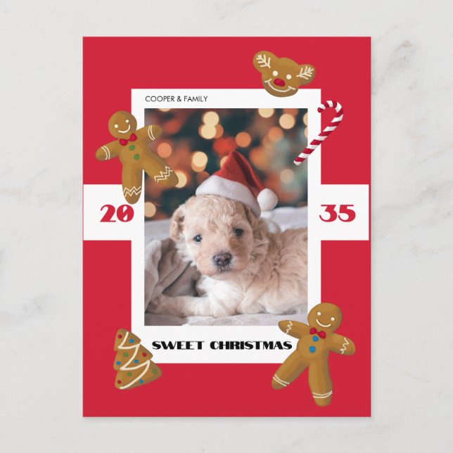 Sweet Christmas custom photo cute pet Helg Vykort (Framsida)