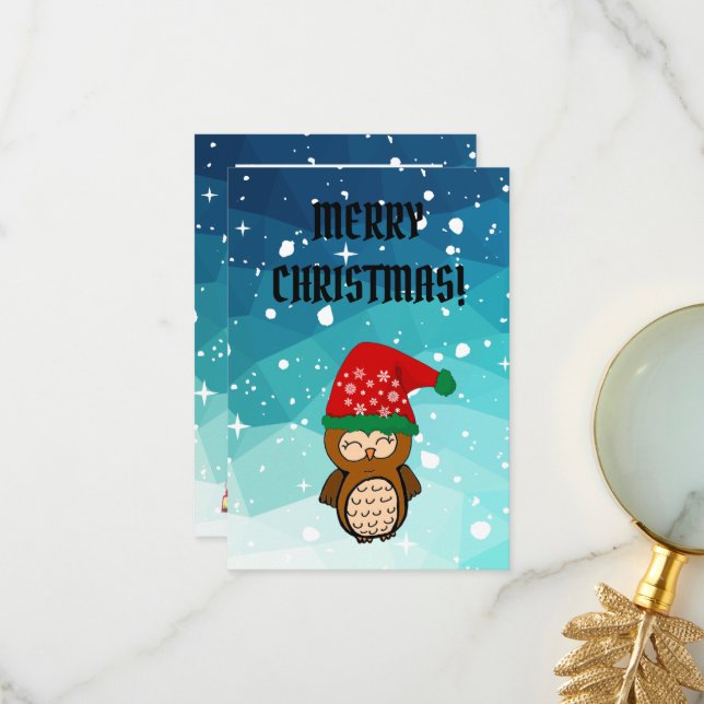 Sweet christmas owl tack kort (Fram/Back In Situ)