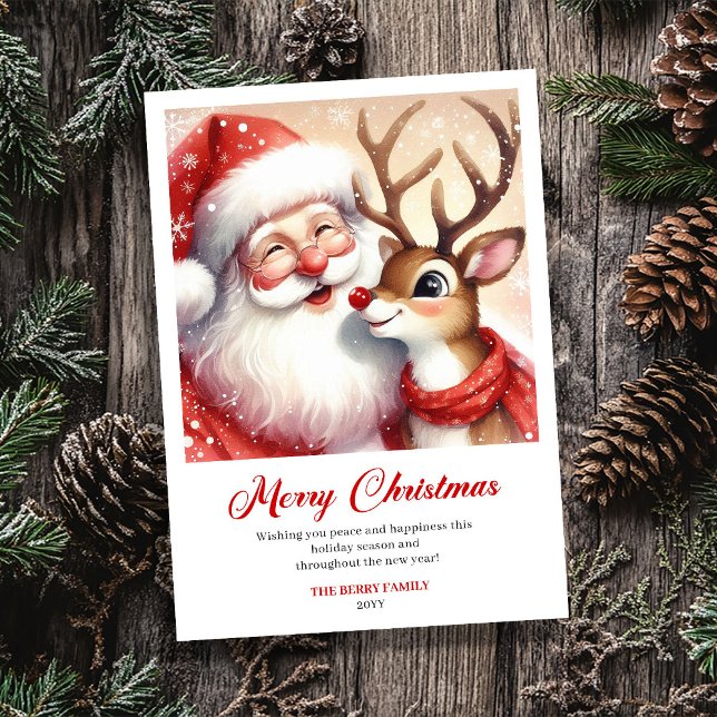 Sweet Classic Santa With Rudolph Holiday Greeting  Julkort (Sweet Classic Santa With Rudolph Holiday Greeting Card)