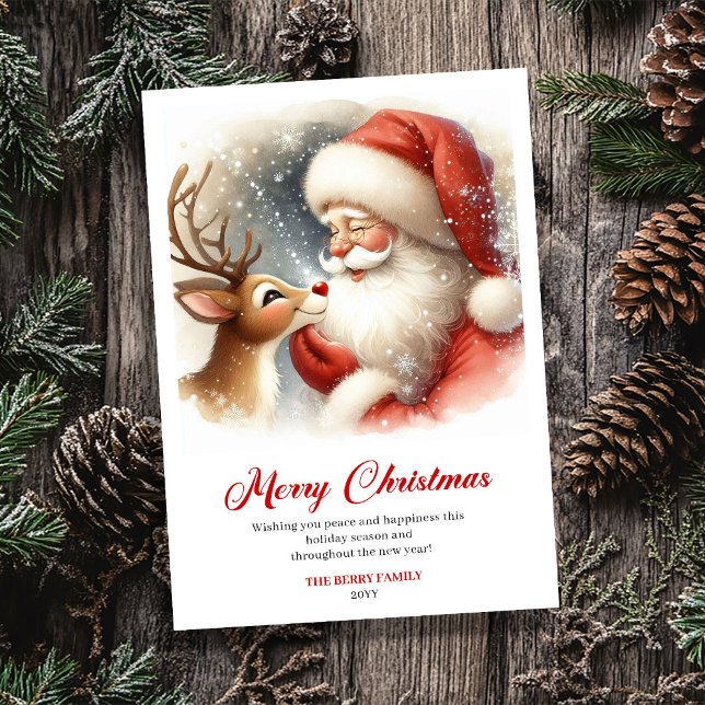 Sweet Classic Santa With Rudolph Holiday Greeting  Julkort (Sweet Classic Santa With Rudolph Holiday Greeting Card)