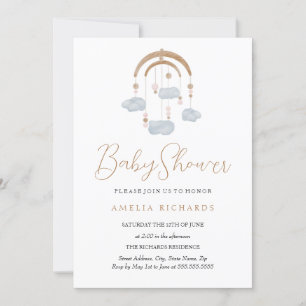 Sweet Cloud Dusty Blue Mobile Baby Shower Inbjudningar