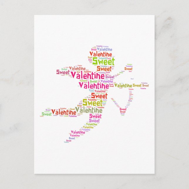 Sweet Colorful Valentine Cupid Helg Vykort (Framsida)