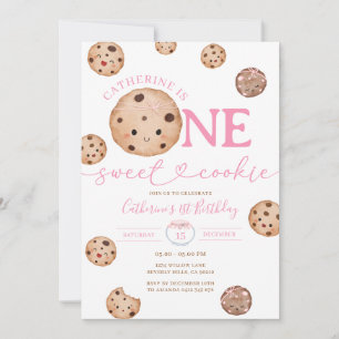 Sweet Cookie Girl First Birthday Rosa Gingham Burk Inbjudningar