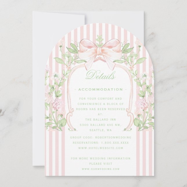 Sweet Crest w/ Pink Wedding Details Enclosure Card Inbjudningar (Framsida)