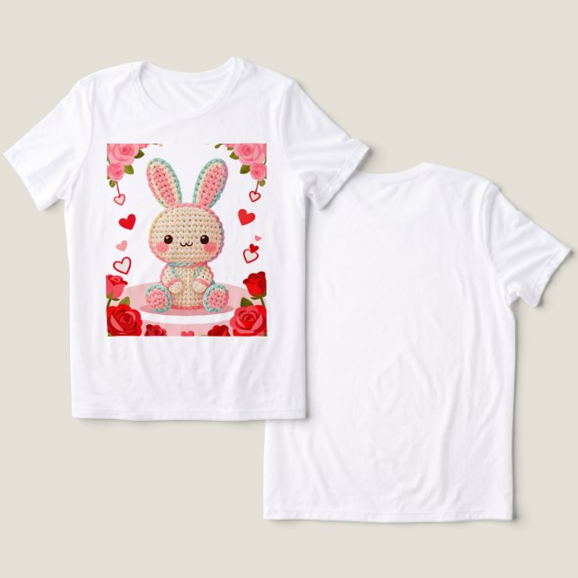 Sweet Crochet Bunny & Roses T Shirt (Design fram och bak)