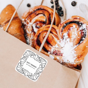 Sweet Croissant Bakery Pastry Shop Fyrkantigt Klistermärke
