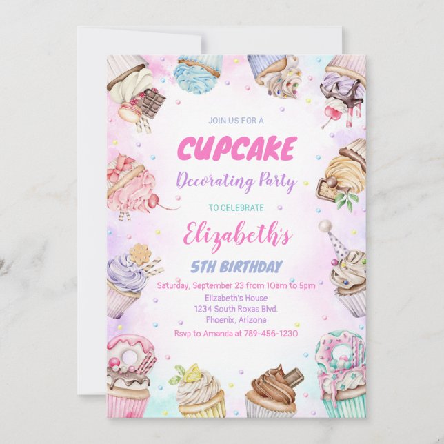 Sweet Cupcake Birthday Party Invitation Inbjudningar (Framsida)