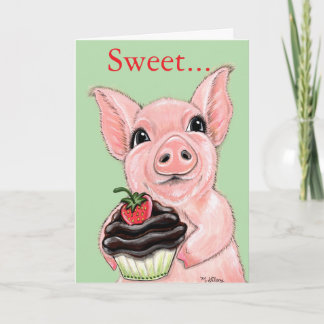Sweet Cupcake Piggy Greeting Card Blank Inside Kort