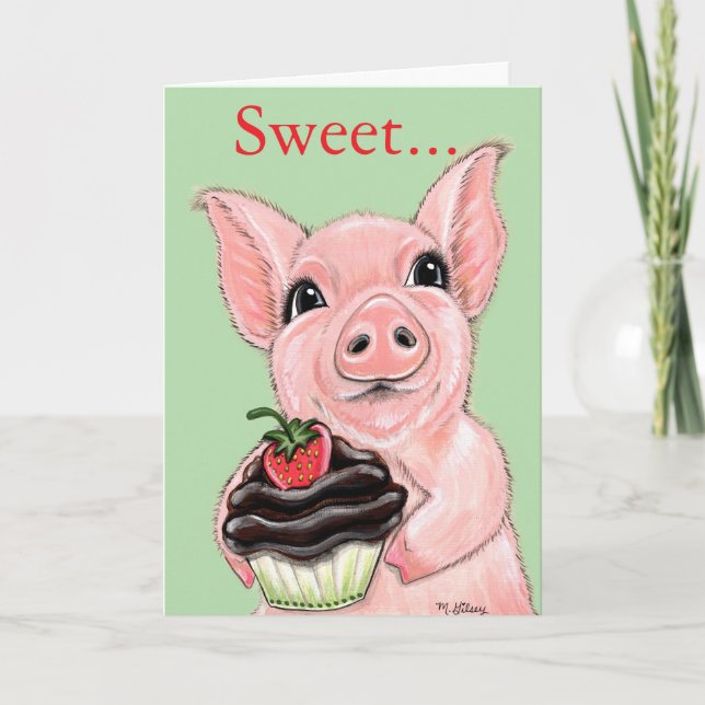 Sweet Cupcake Piggy Greeting Card Blank Inside Kort (Framsida)