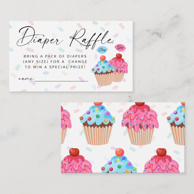 Sweet Cupcoa Gender Reveal Diaper Raffle Biljett Tilläggskort (Fram/baksida)