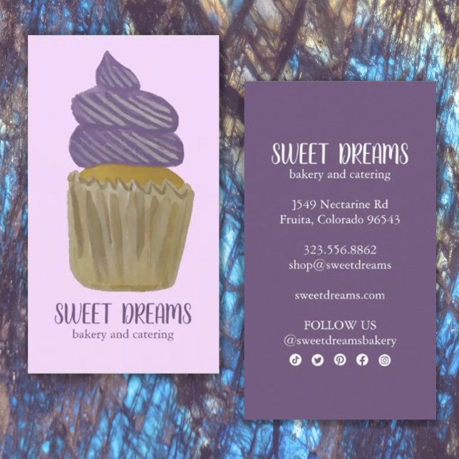 Sweet Cupkaka Catering Bakery Lila Social Icons Visitkort (Skapare uppladdad)