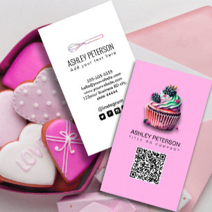 Sweet Cuppie Catering Bakery Rosa QR Code Social Visitkort