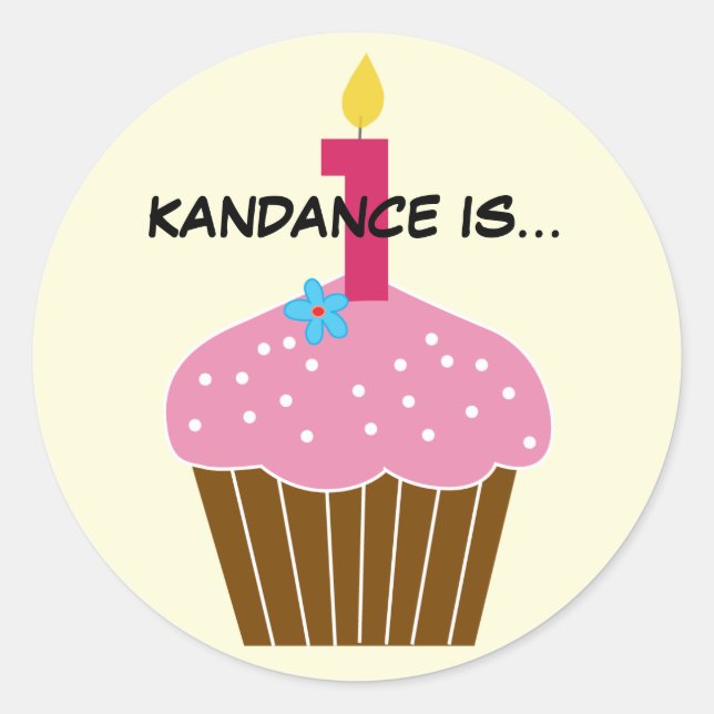 Sweet Cuptårta First Birthday Sticker Runt Klistermärke (Framsida)