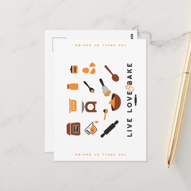 Sweet Cute Baking Verktyg Art Vykort (Fram/Back In Situ)