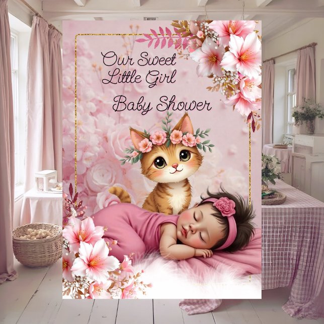 Sweet Cute Pink Girl Baby Shower Cat Kitten Inbjudningar (Skapare uppladdad)