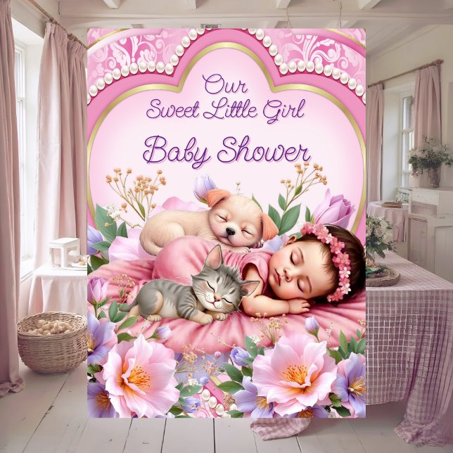 Sweet Cute Pink Girl Baby Shower Puppy Kitten Inbjudningar (Skapare uppladdad)