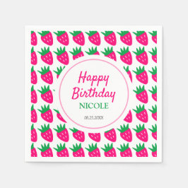 Sweet Cute Strawberry Rosa Birthday Pappersservett