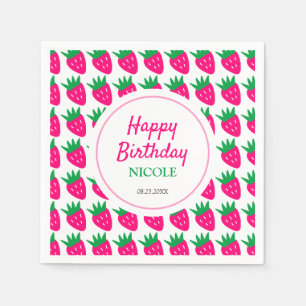 Sweet Cute Strawberry Rosa Birthday Pappersservett
