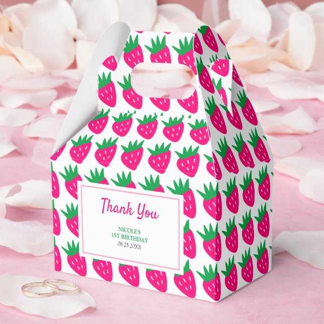 Sweet Cute Strawberry Rosa Birthday Tack Presentaskar (Bröllop)