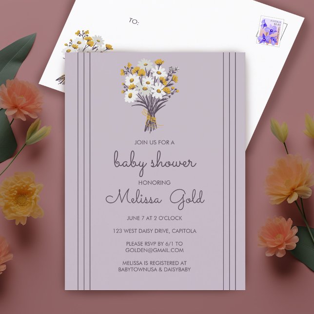 Sweet Daisy Bouquet Chic BABY SHOWER ANPASSNINGSBA Inbjudan Vykort (Sweet Daisy Bouquet Chic BABY SHOWER CUSTOM Invitation Postcard
)
