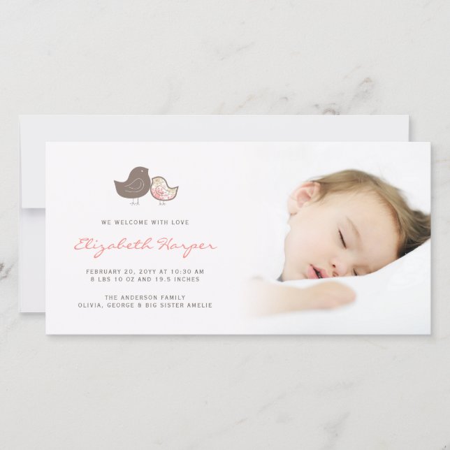 Sweet Damask Chicks Flicka Birth Notice Meddelande (Framsida)