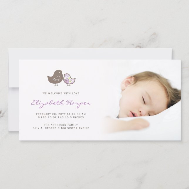 Sweet Damask Chicks Flicka Birth Notice Meddelande (Framsida)