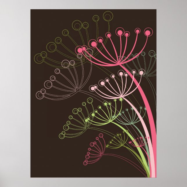 Sweet Dandelions Rosa Blommigt Flower Poster (Framsidan)