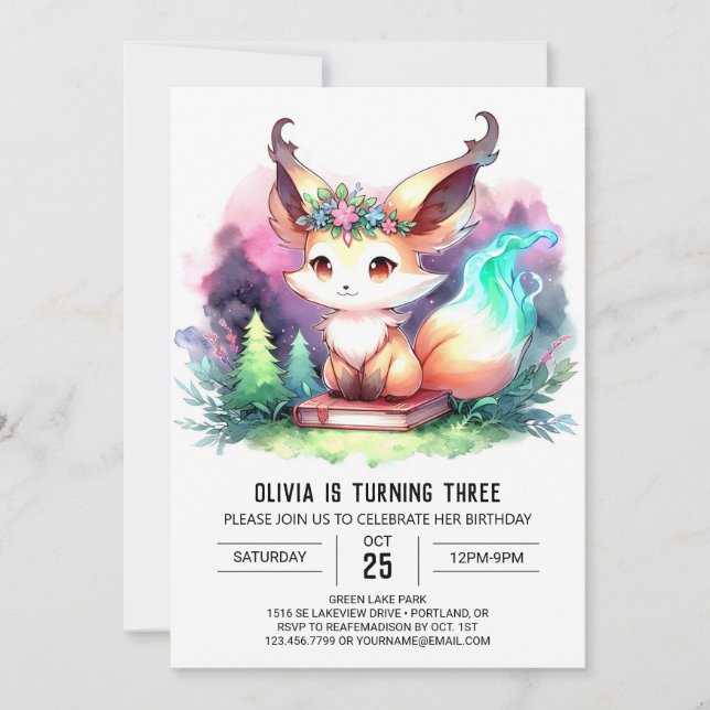 Sweet Digital Fox Birthday Inbjudningar (Framsida)