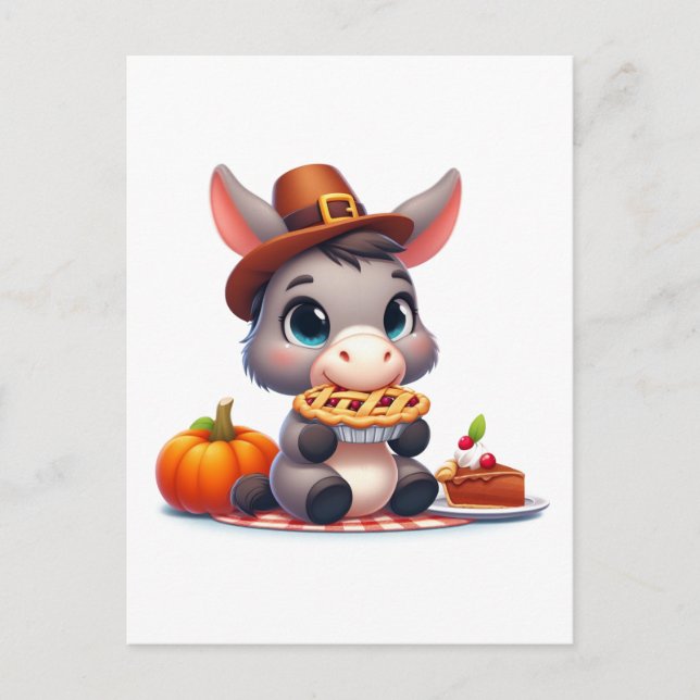 Sweet Donkey Eats Thanksgiving Paj Vykort (Framsida)