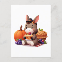 Sweet Donkey Eats Thanksgiving Paj Vykort